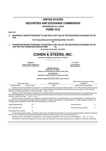 Thumbnail Cohen & Steers 10-Q Quarterly Report FY 