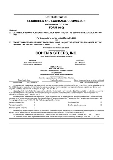 Thumbnail Cohen & Steers 10-Q Quarterly Report FY 