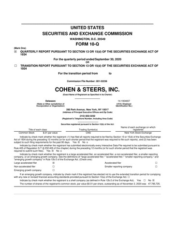 Thumbnail Cohen & Steers 10-Q Quarterly Report FY 
