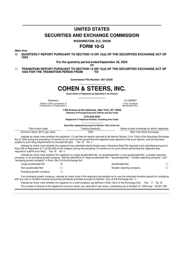 Thumbnail Cohen & Steers 10-Q Quarterly Report FY 