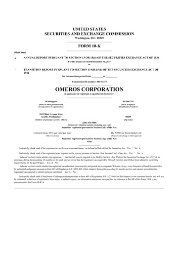 Thumbnail Omeros Corporation 10-K Annual Report 2015