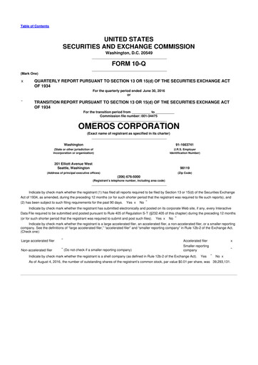 Thumbnail Omeros Corporation 10-Q Quarterly Report FY2016 
