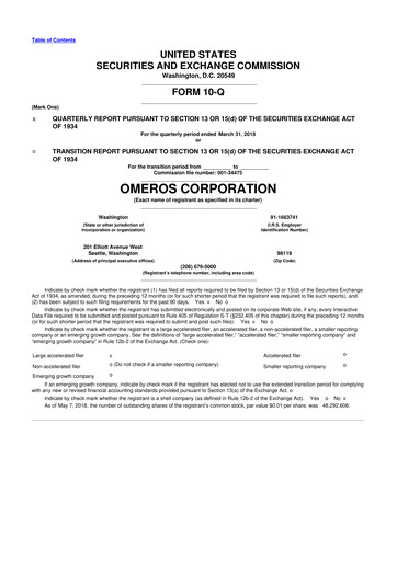 Thumbnail Omeros Corporation 10-Q Quarterly Report FY2018 