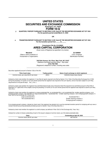 Thumbnail Ares Capital
 10-Q Quarterly Report FY 