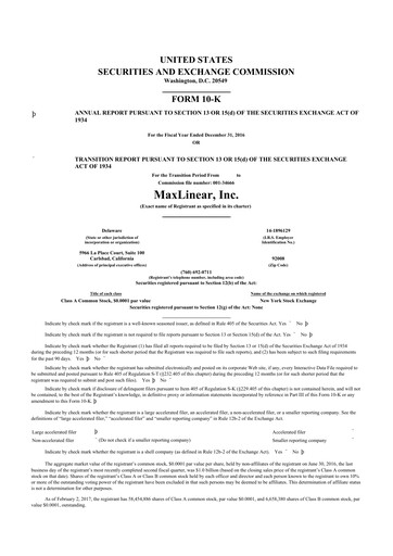 Thumbnail MaxLinear 10-K Annual Report 2016