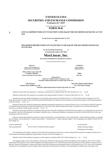 Thumbnail MaxLinear 10-K Annual Report 2017