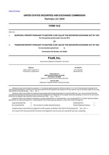 Miniature Five9 10-Q Rapport trimestriel 2016 