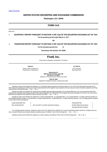 Miniature Five9 10-Q Rapport trimestriel 2017 