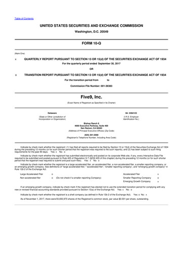 Miniature Five9 10-Q Rapport trimestriel 2017 