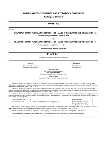 Miniature Five9 10-Q Rapport trimestriel 2018 