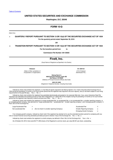 Miniature Five9 10-Q Rapport trimestriel 2018 