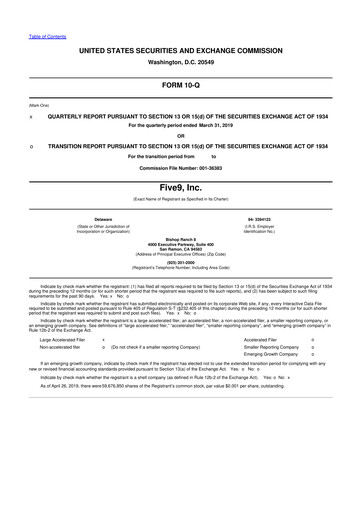 Miniature Five9 10-Q Rapport trimestriel 2019 