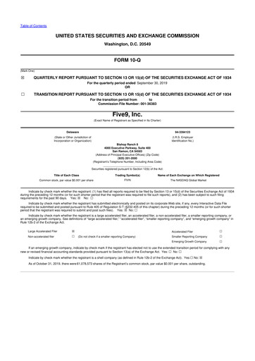 Miniature Five9 10-Q Rapport trimestriel 2019 