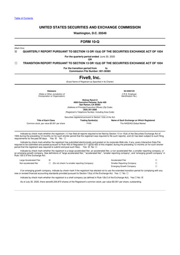 Miniature Five9 10-Q Rapport trimestriel 2020 