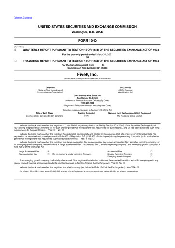 Miniature Five9 10-Q Rapport trimestriel 2021 