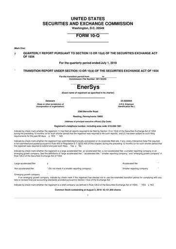 Thumbnail EnerSys 10-Q Quarterly Report FY 