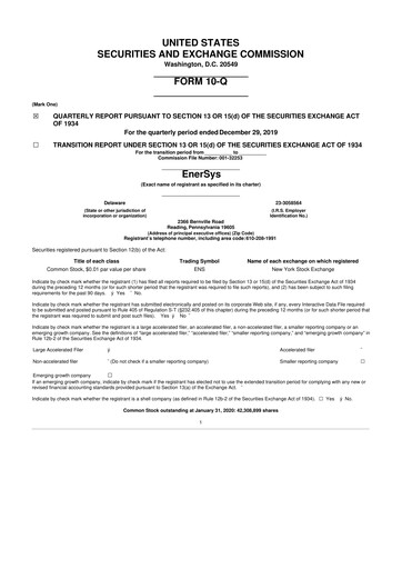 Thumbnail EnerSys 10-Q Quarterly Report FY 