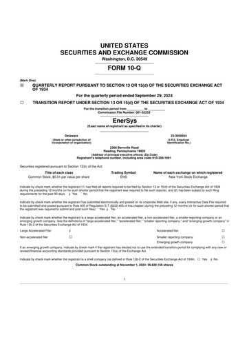 Thumbnail EnerSys 10-Q Quarterly Report FY 