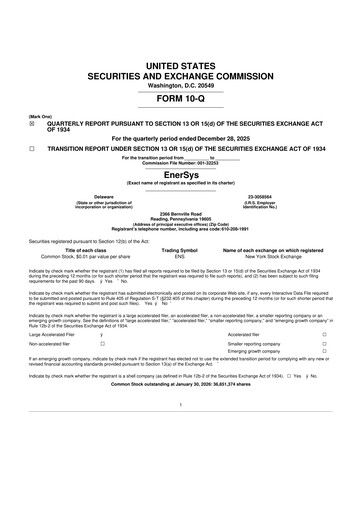 Thumbnail EnerSys 10-Q Quarterly Report FY 