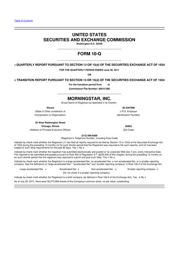 Thumbnail Morningstar
 10-Q Quarterly Report FY2011 