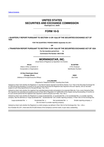 Thumbnail Morningstar
 10-Q Quarterly Report FY2011 