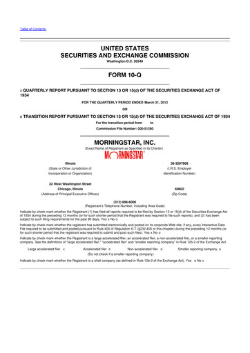 Thumbnail Morningstar
 10-Q Quarterly Report FY2012 