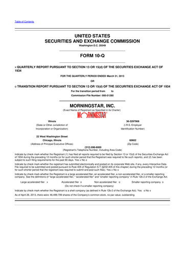 Thumbnail Morningstar
 10-Q Quarterly Report FY2013 