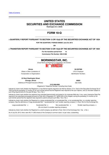 Thumbnail Morningstar
 10-Q Quarterly Report FY2013 