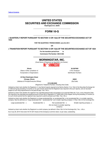 Thumbnail Morningstar
 10-Q Quarterly Report FY2014 