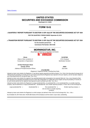 Thumbnail Morningstar
 10-Q Quarterly Report FY2014 