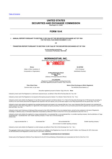 Thumbnail Morningstar
 10-K Annual Report 2014