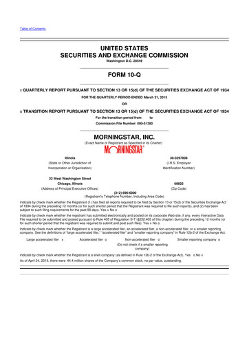 Thumbnail Morningstar
 10-Q Quarterly Report FY2015 