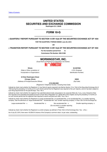 Thumbnail Morningstar
 10-Q Quarterly Report FY2016 