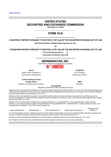 Thumbnail Morningstar
 10-Q Quarterly Report FY2018 