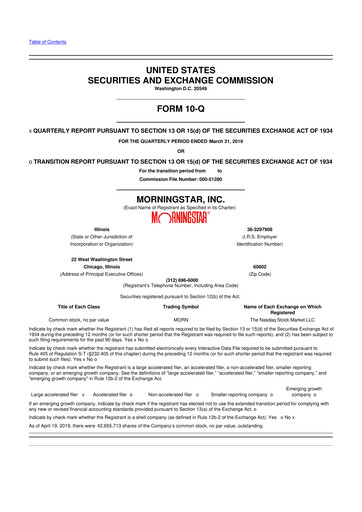 Thumbnail Morningstar
 10-Q Quarterly Report FY2019 