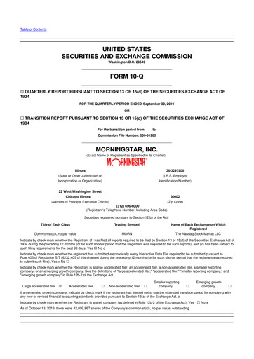 Thumbnail Morningstar
 10-Q Quarterly Report FY2019 