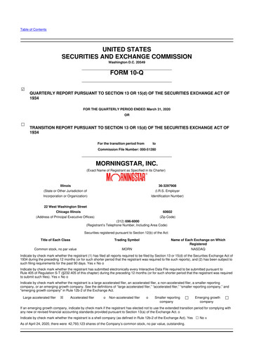 Thumbnail Morningstar
 10-Q Quarterly Report FY2020 