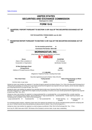 Thumbnail Morningstar
 10-Q Quarterly Report FY2020 