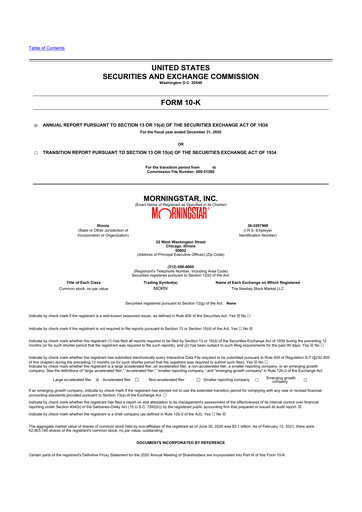 Thumbnail Morningstar
 10-K Annual Report 2020