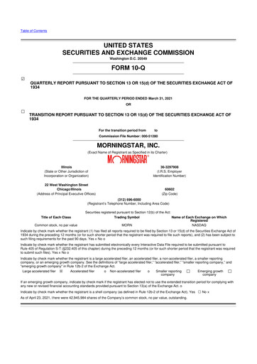 Thumbnail Morningstar
 10-Q Quarterly Report FY2021 
