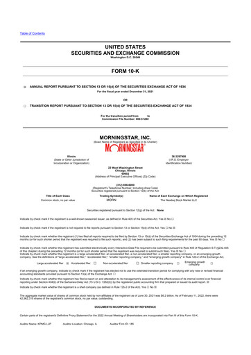 Thumbnail Morningstar
 10-K Annual Report 2021