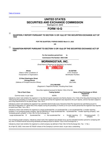 Thumbnail Morningstar
 10-Q Quarterly Report FY2022 