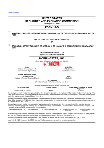 Thumbnail Morningstar
 10-Q Quarterly Report FY2022 