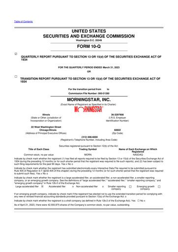 Thumbnail Morningstar
 10-Q Quarterly Report FY2023 