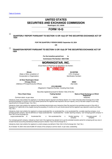 Thumbnail Morningstar
 10-Q Quarterly Report FY2024 