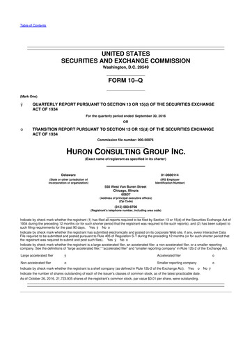Thumbnail Huron Consulting 10-Q Quarterly Report FY2016 