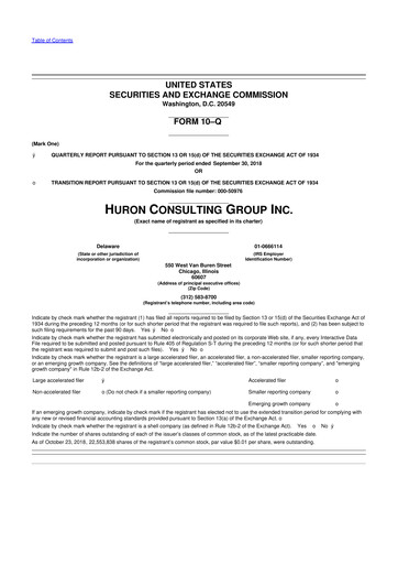 Thumbnail Huron Consulting 10-Q Quarterly Report FY2018 