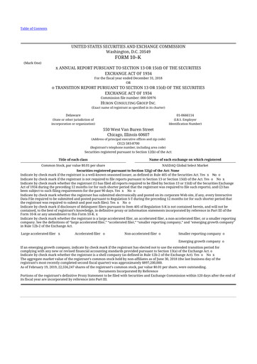 Thumbnail Huron Consulting 10-K Annual Report 2018