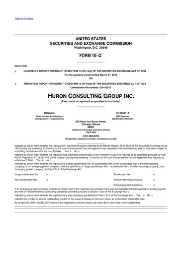 Thumbnail Huron Consulting 10-Q Quarterly Report FY2019 