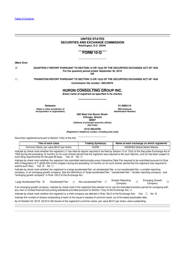 Thumbnail Huron Consulting 10-Q Quarterly Report FY2019 